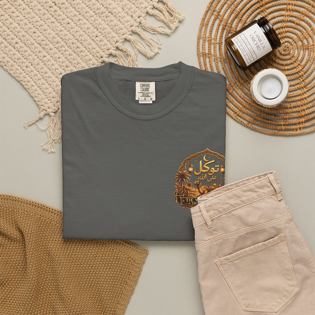 Nimah Desert Tee — Arabic Calligraphy Camel Graphic T-Shirt