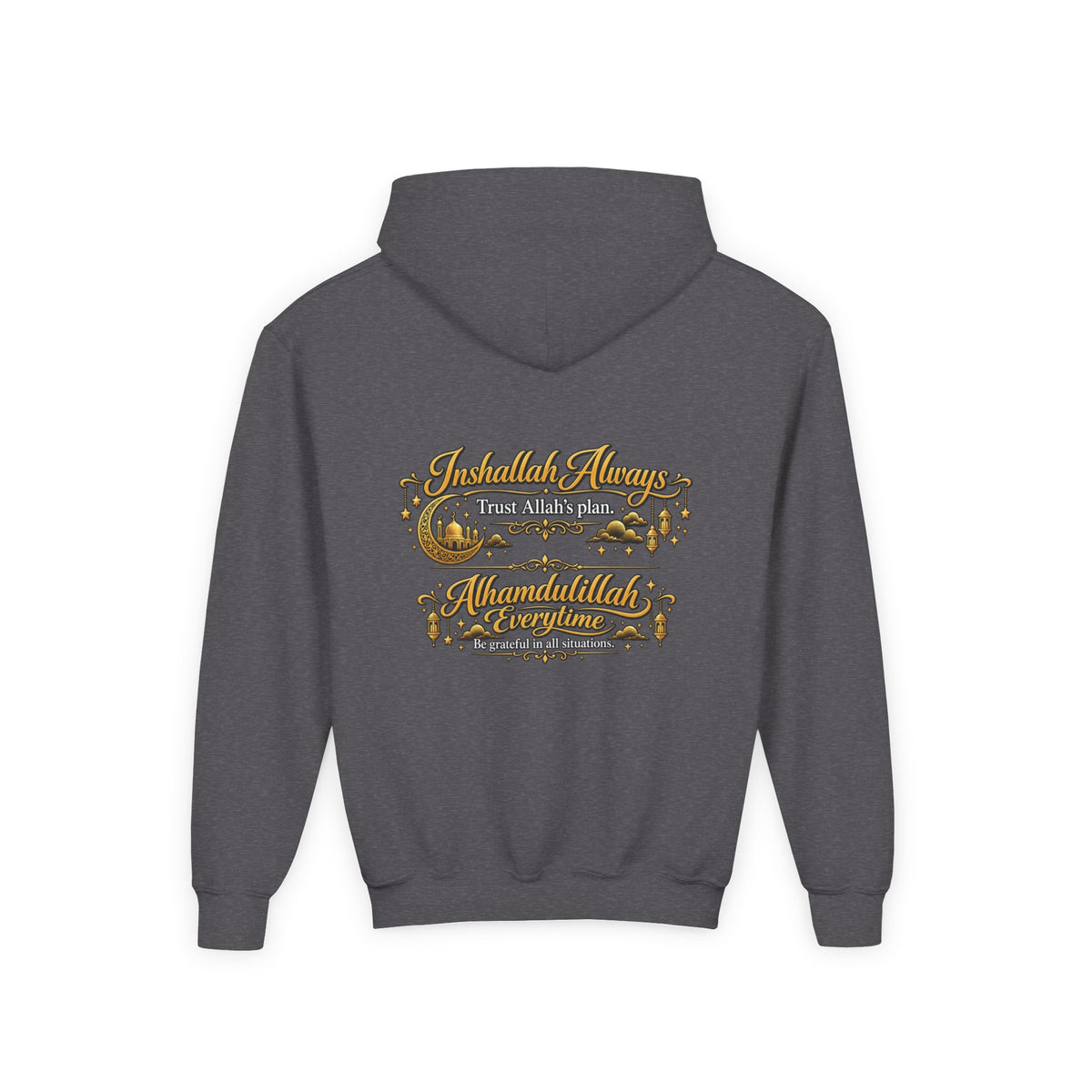 Youth Hoodie — 'Inshallah Always' Arabic Calligraphy Inspirational Sweatshirt