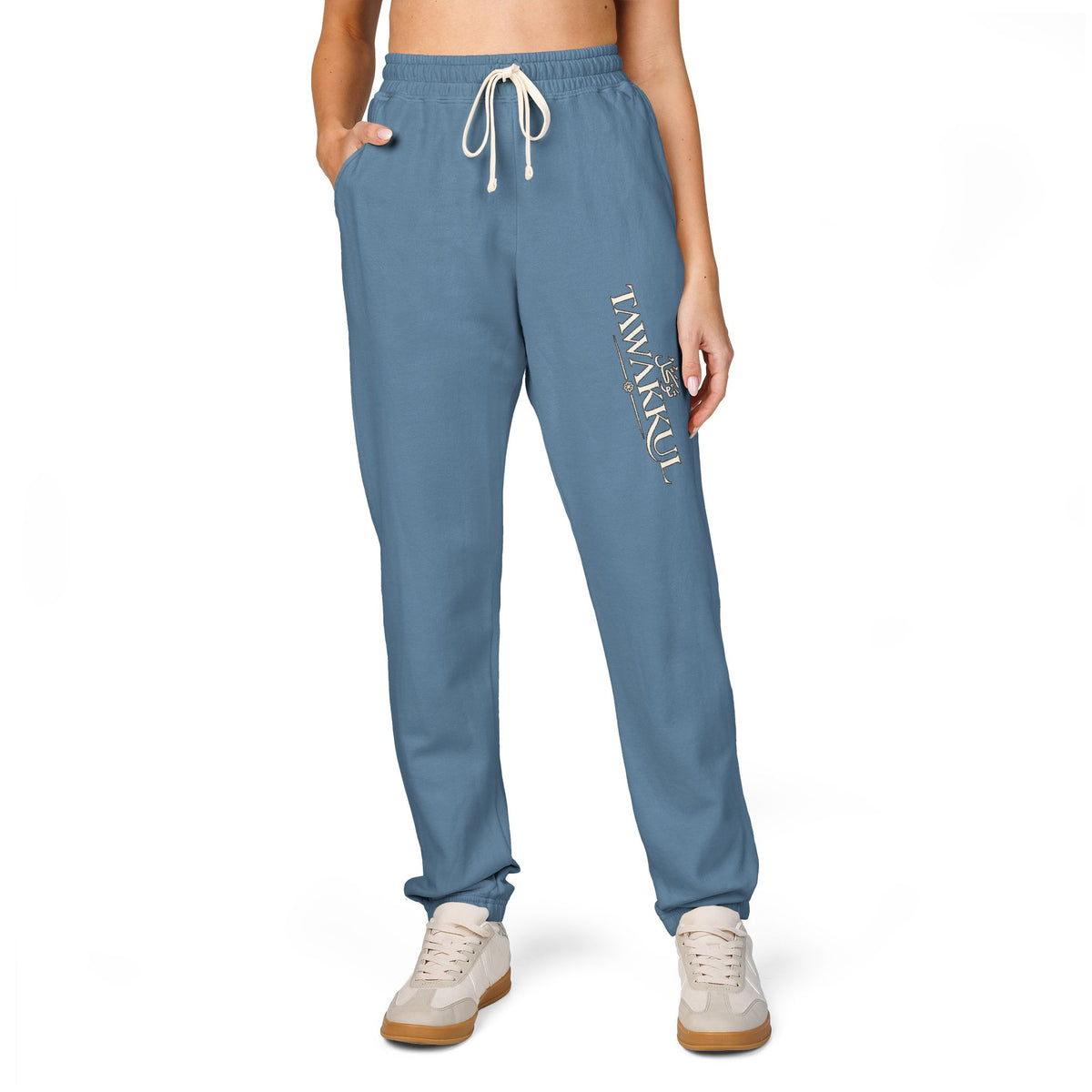 Fleece Sweatpants with 'Thankful' Side Script — Cozy Garment-Dyed Joggers