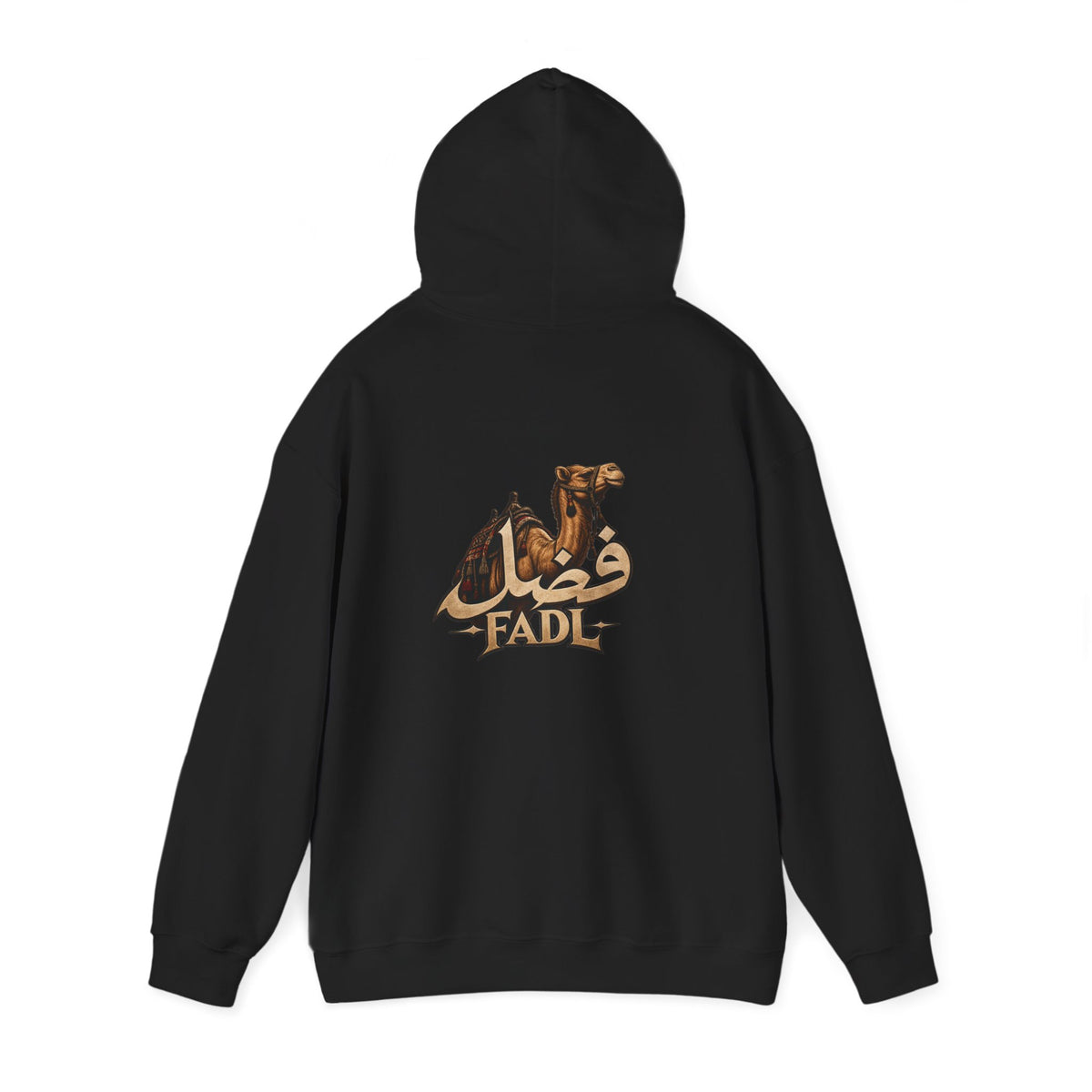 Arabic Name Fadl Hoodie — Gold Calligraphy Graphic Sweatshirt