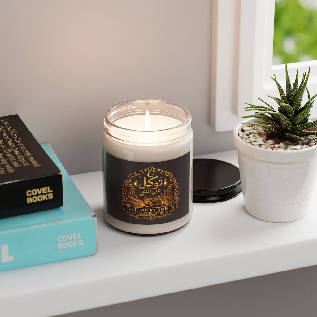 9oz Scented Soy Candle — Tropical Oasis Fragrance (Decorative Palm & Sunset Label)