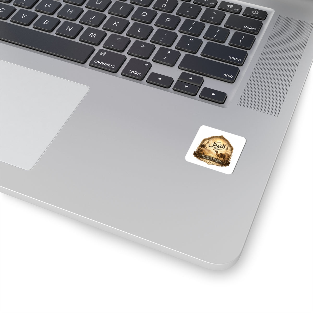 Arabic Calligraphy 'Tawakkul' Kiss-Cut Sticker — Vintage Desert Camel Design