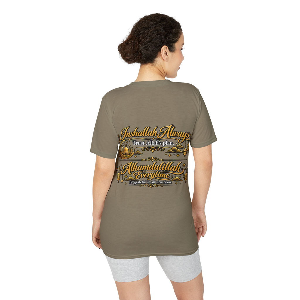 Islamic Prayer T-Shirt – "Inshallah Always, Alhamdulillah Everytime" Chest & Back Design