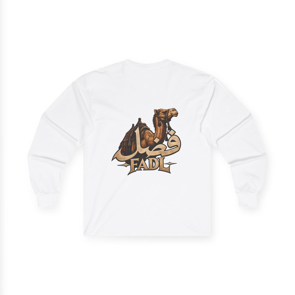 Camel Graphic Long Sleeve Tee — "Fadl" Arabic Script Design