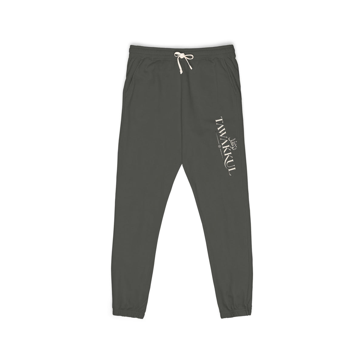 Fleece Sweatpants with 'Thankful' Side Script — Cozy Garment-Dyed Joggers