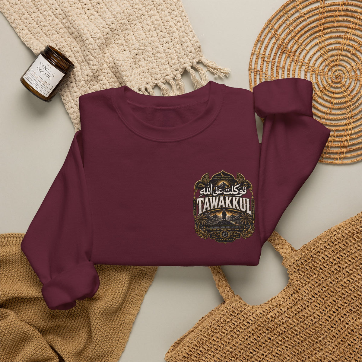 Arabic Desert Crewneck Sweatshirt – 'Tawakkul' Faith & 'Sabr' Patience Design