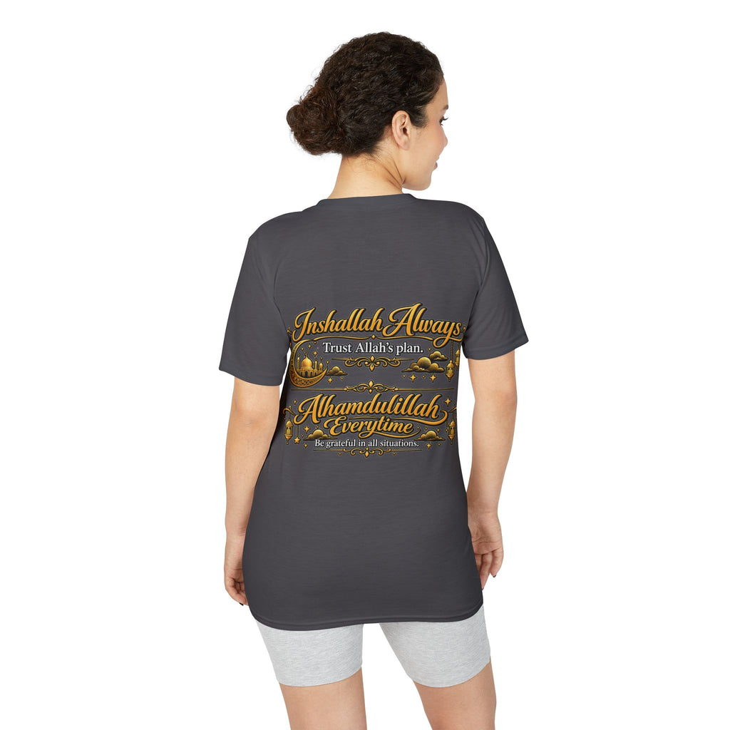 Islamic Prayer T-Shirt – "Inshallah Always, Alhamdulillah Everytime" Chest & Back Design