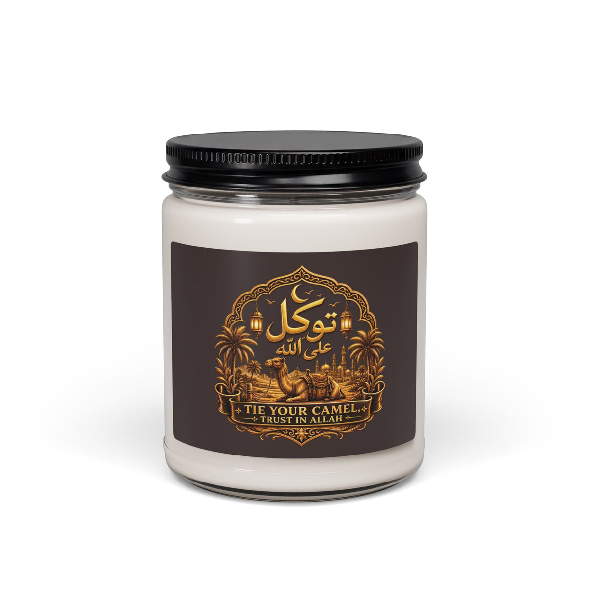9oz Scented Soy Candle — Tropical Oasis Fragrance (Decorative Palm & Sunset Label)