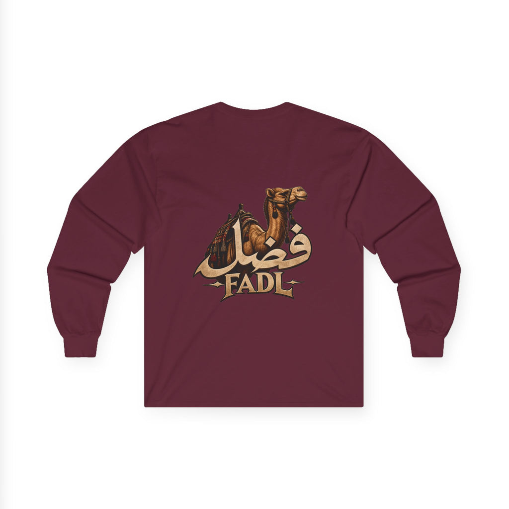 Camel Graphic Long Sleeve Tee — "Fadl" Arabic Script Design