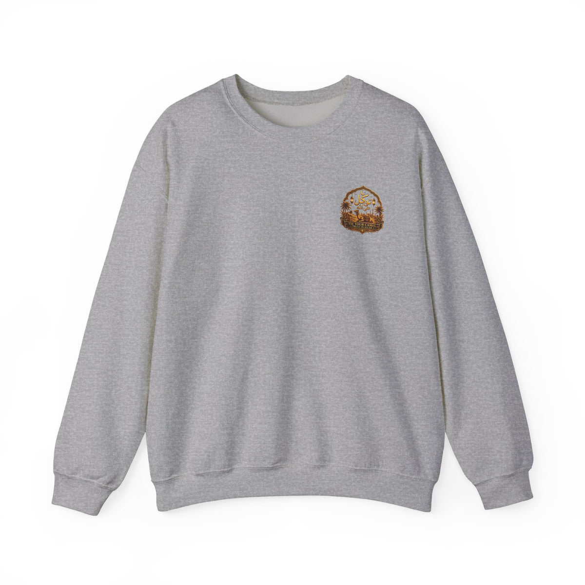 Crewneck Sweatshirt with Mountain Cabin Patch – Cozy Outdoorsy Travel Crew