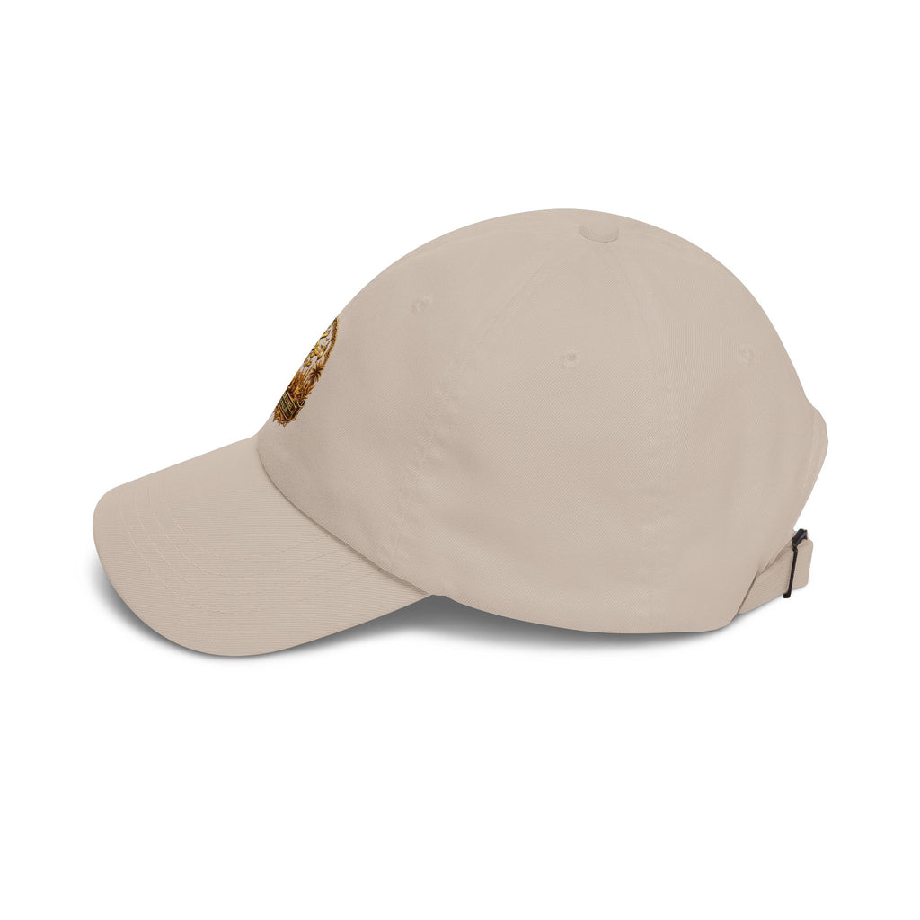 Embroidered Golden Crest Dad Cap — Classic White Baseball Hat
