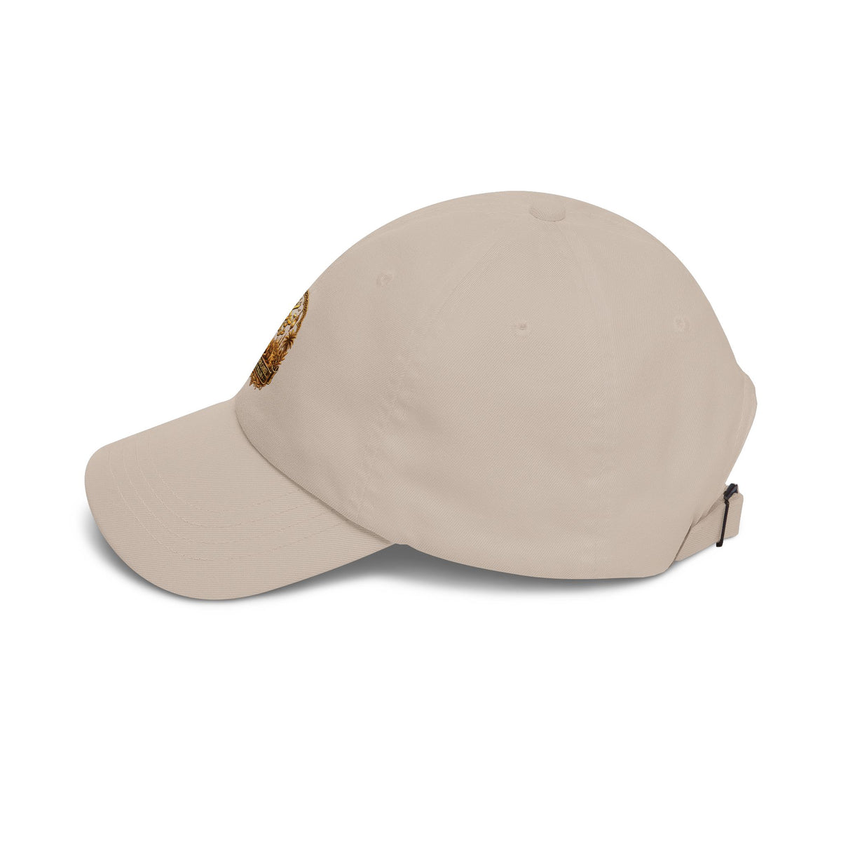 Embroidered Golden Crest Dad Cap — Classic White Baseball Hat