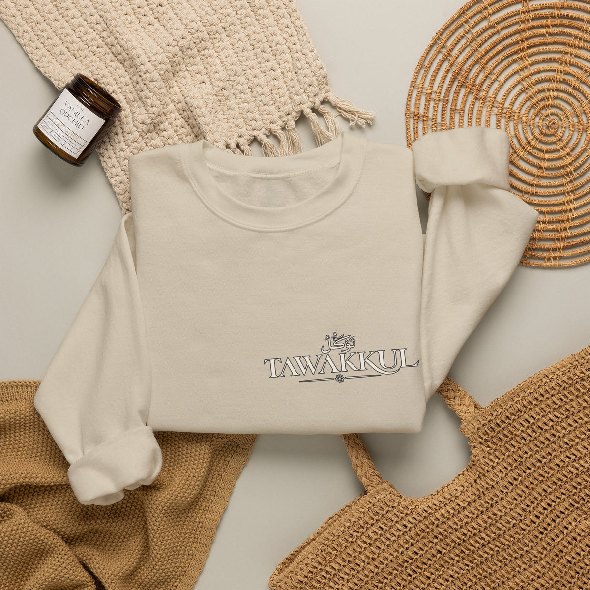 Black Crewneck Sweatshirt with Small 'Tihankel' Retro Patch — Vintage Mountain Logo Pullover