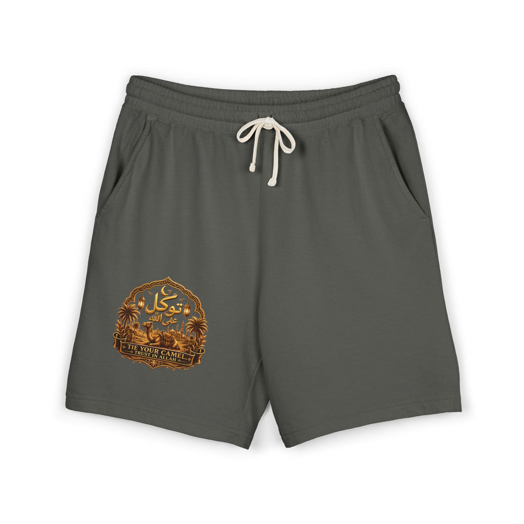 Embroidered Arabic Calligraphy Sweat Shorts — Lightweight Garment-Dyed Fleece