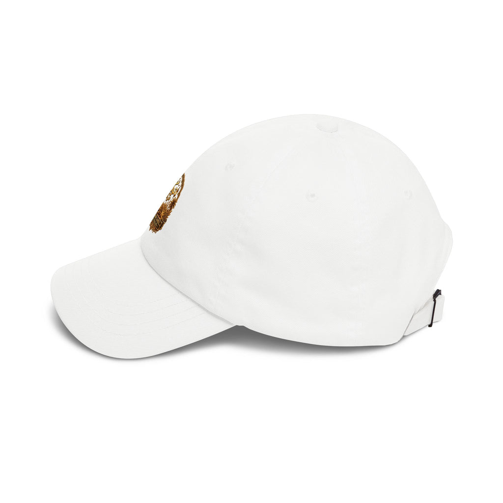 Embroidered Golden Crest Dad Cap — Classic White Baseball Hat