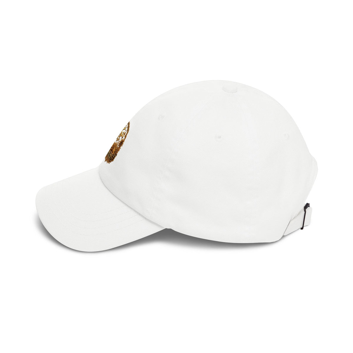 Embroidered Golden Crest Dad Cap — Classic White Baseball Hat