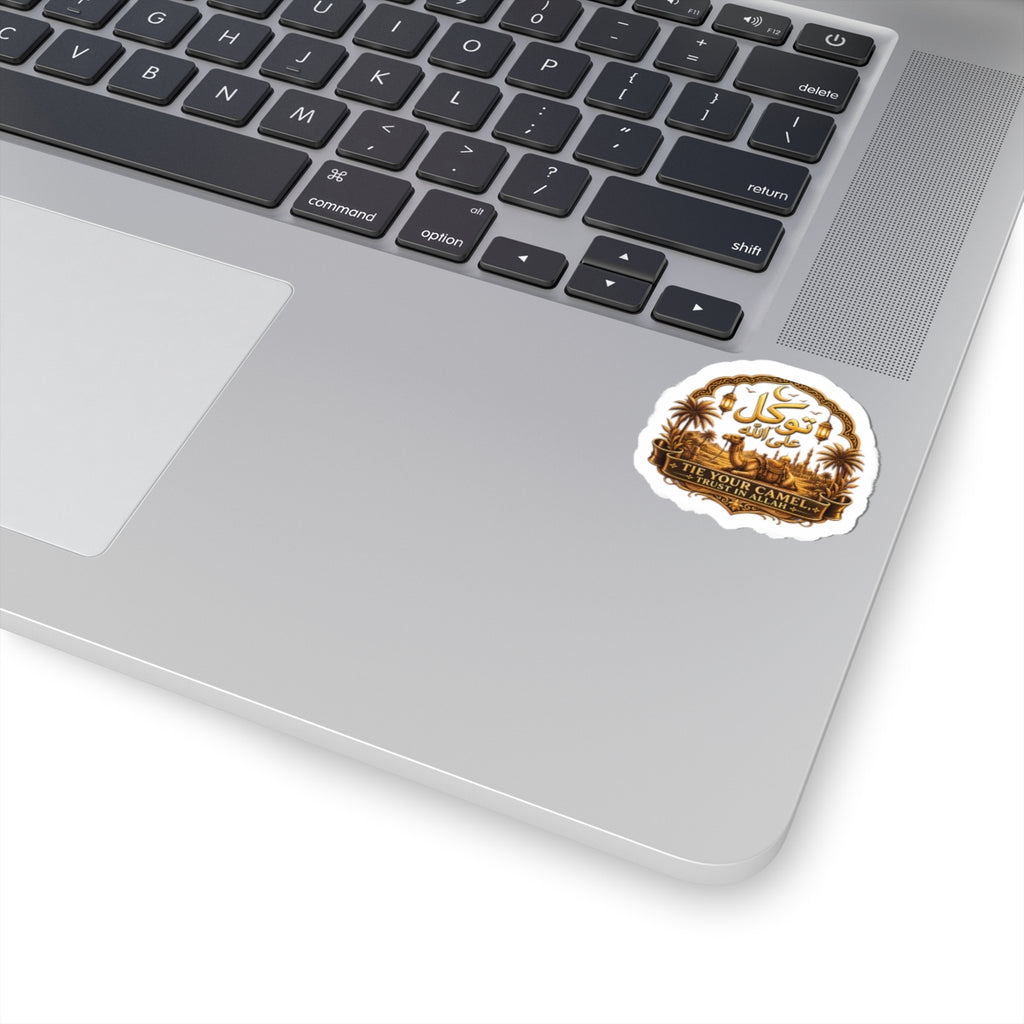 Arabic Calligraphy Camel Sticker – "Tie Your Camel, Trust in Allah" Kiss-Cut Decal