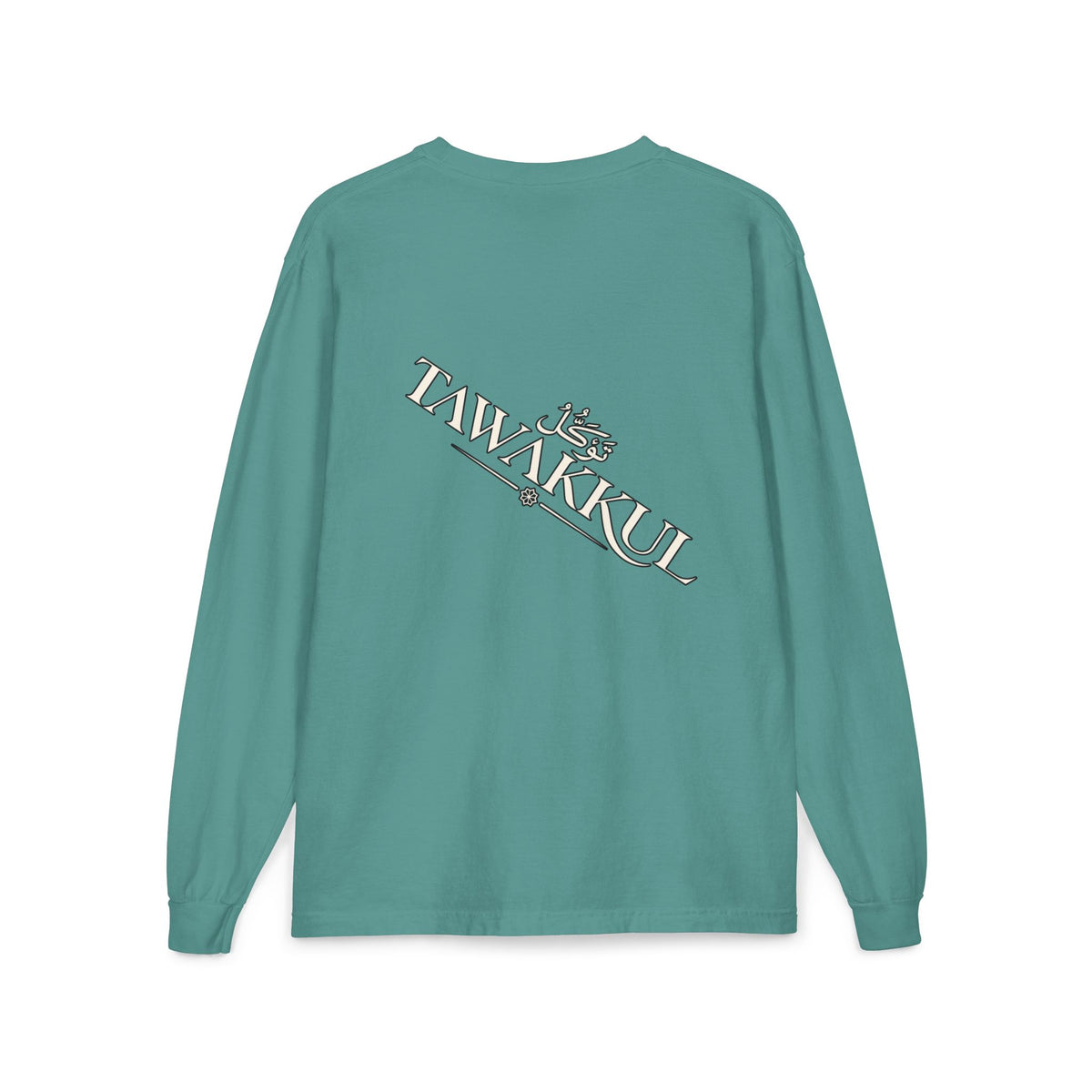 Tawakūl Pocket Long Sleeve Tee — Vintage Script & Crest Chest Pocket Design