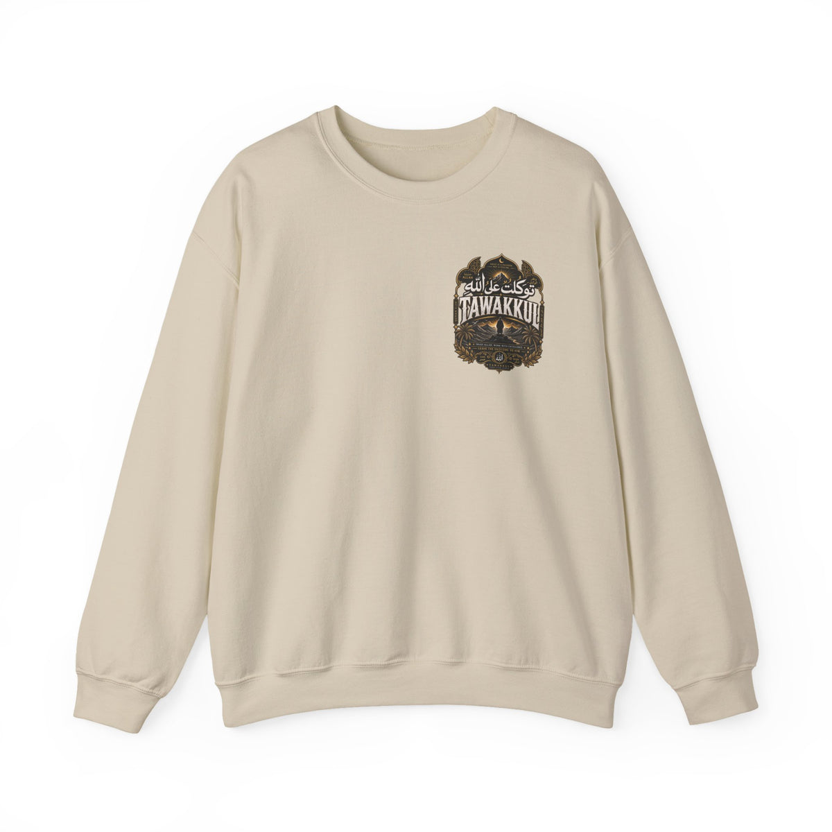 Arabic Desert Crewneck Sweatshirt – 'Tawakkul' Faith & 'Sabr' Patience Design