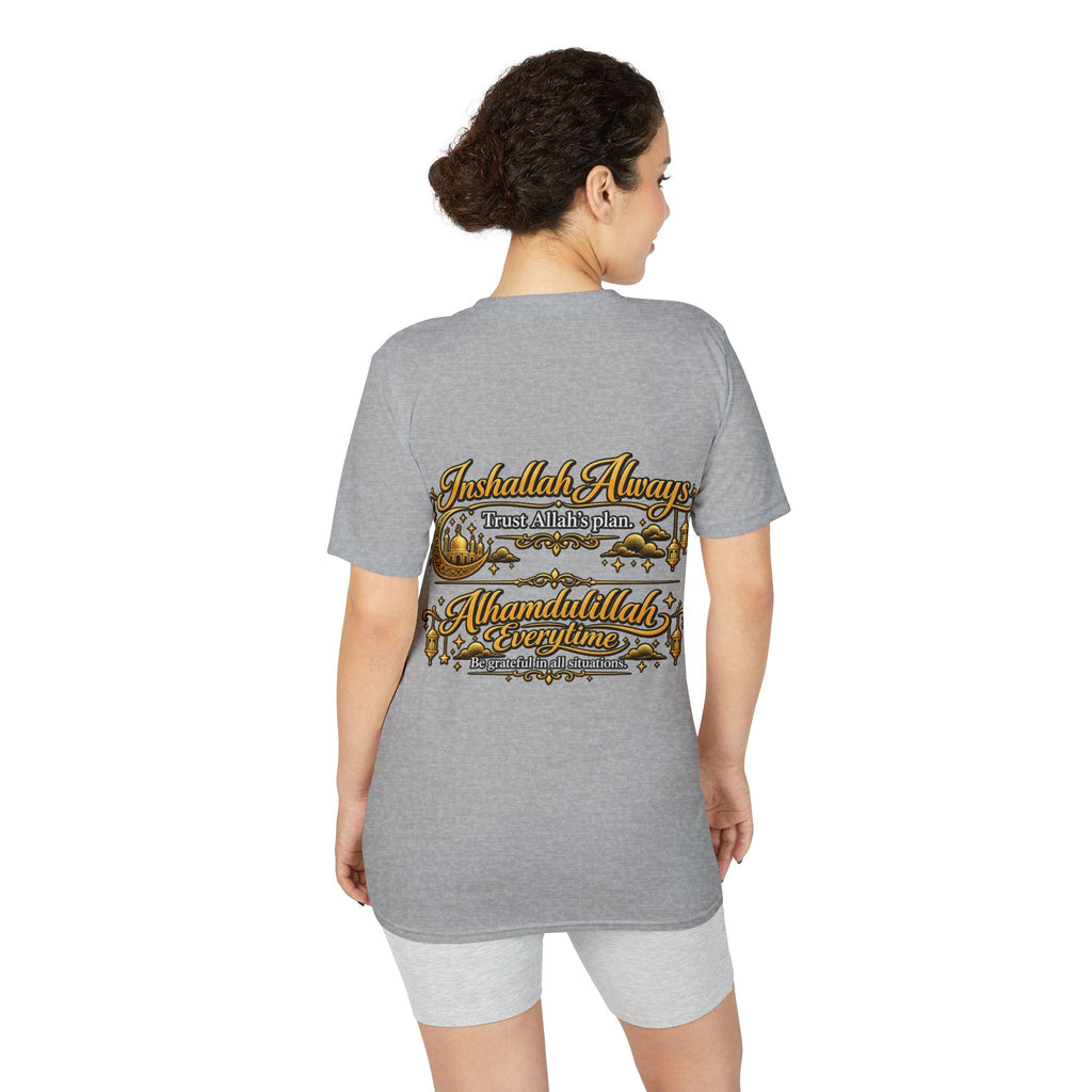 Islamic Prayer T-Shirt – "Inshallah Always, Alhamdulillah Everytime" Chest & Back Design