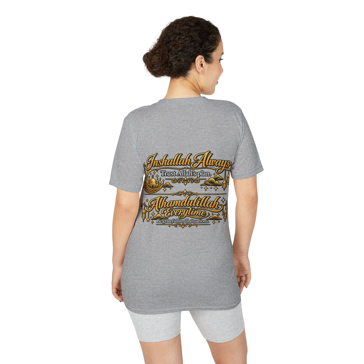 Islamic Prayer T-Shirt – "Inshallah Always, Alhamdulillah Everytime" Chest & Back Design