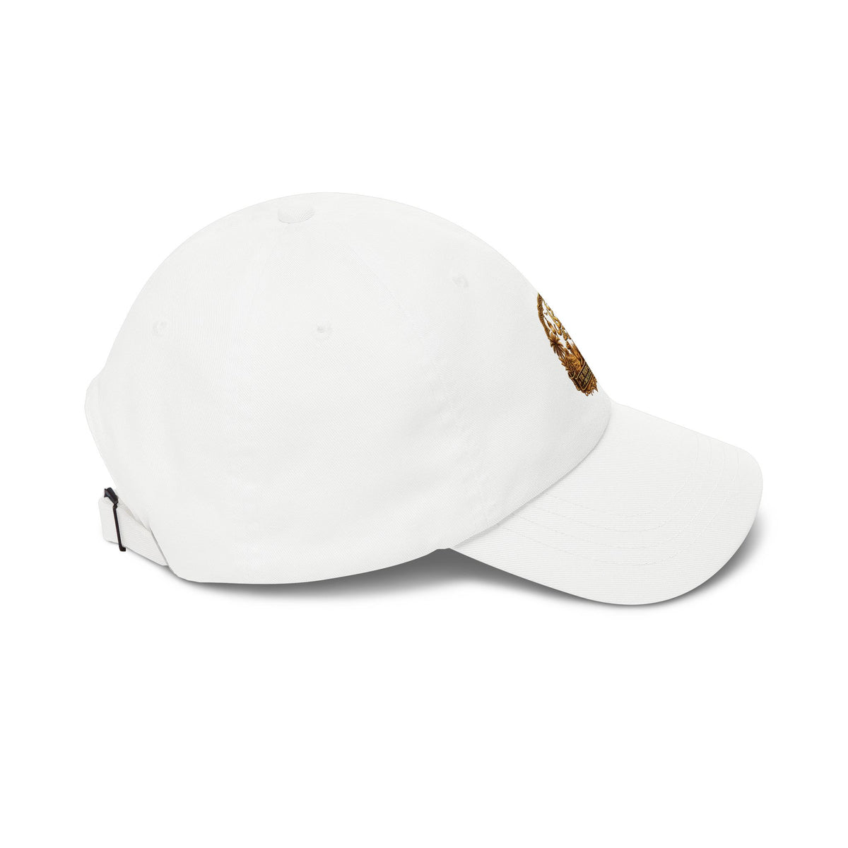 Embroidered Golden Crest Dad Cap — Classic White Baseball Hat