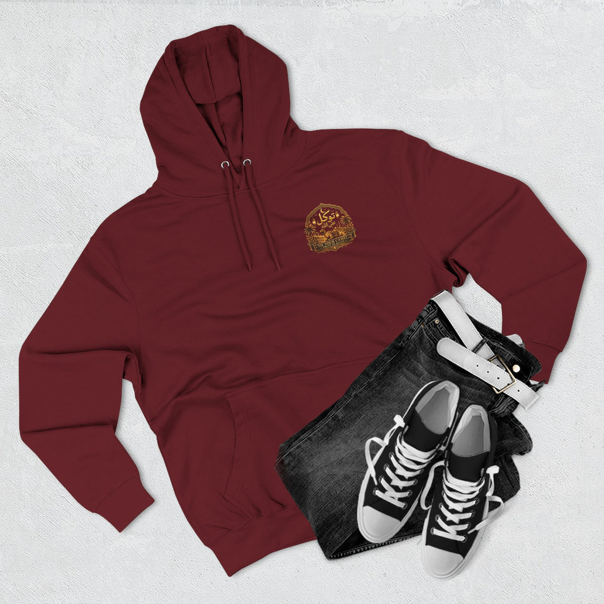 Camel Caravan Hoodie — "Nimah" Arabic Desert Design
