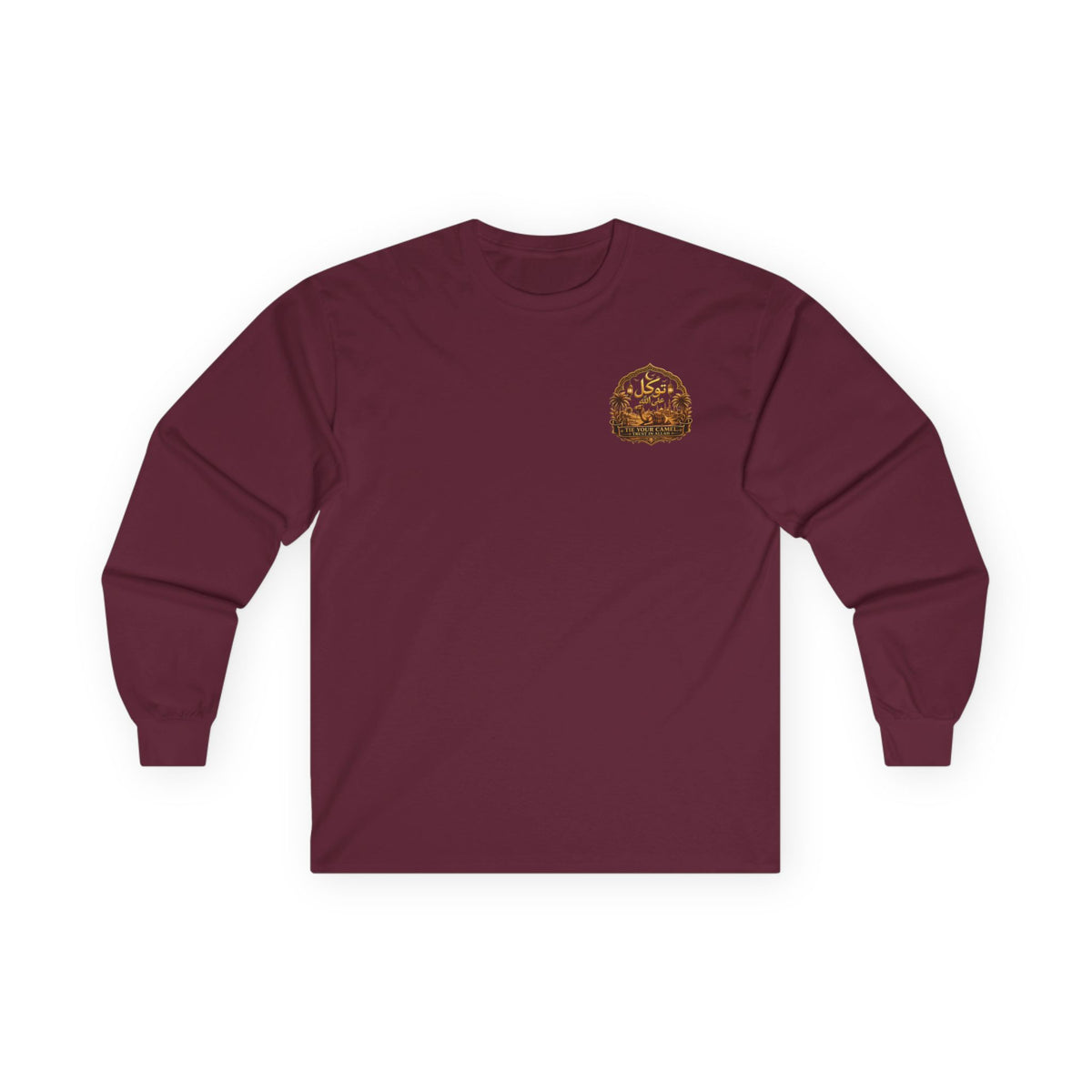 Camel Graphic Long Sleeve Tee — "Fadl" Arabic Script Design