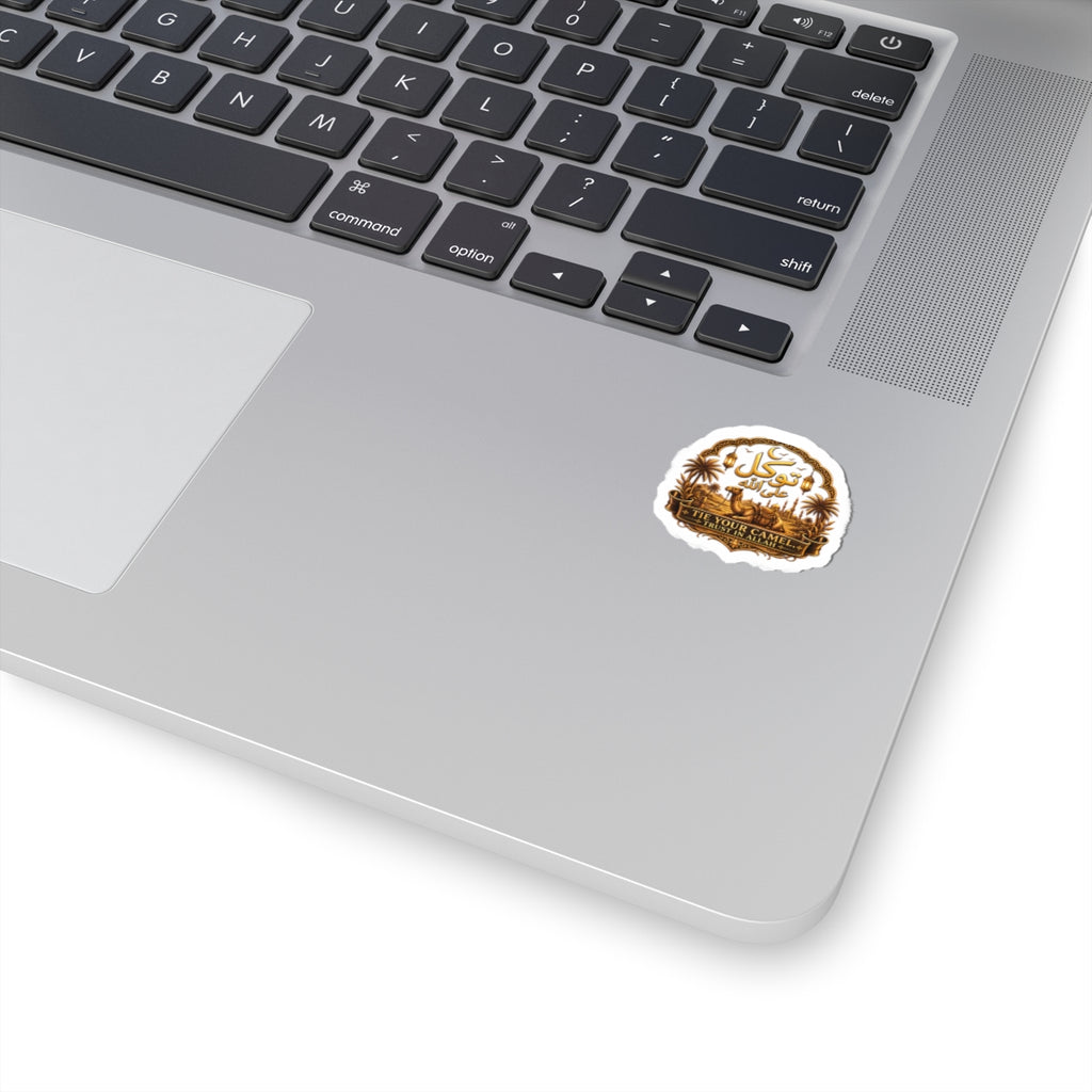 Arabic Calligraphy Camel Sticker – "Tie Your Camel, Trust in Allah" Kiss-Cut Decal