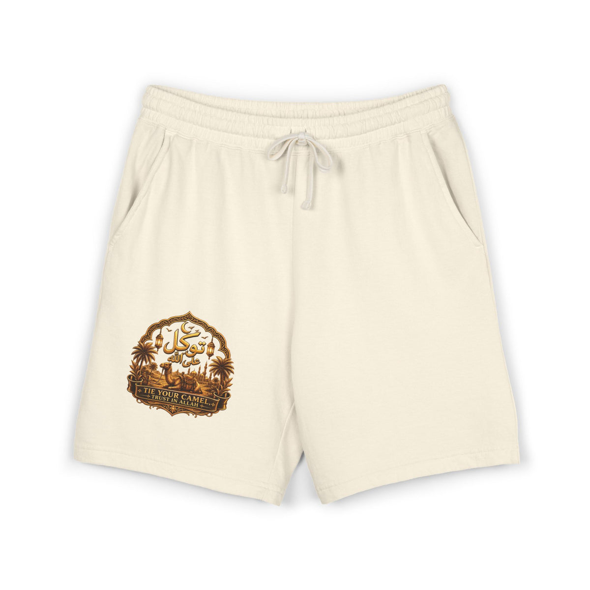 Embroidered Arabic Calligraphy Sweat Shorts — Lightweight Garment-Dyed Fleece