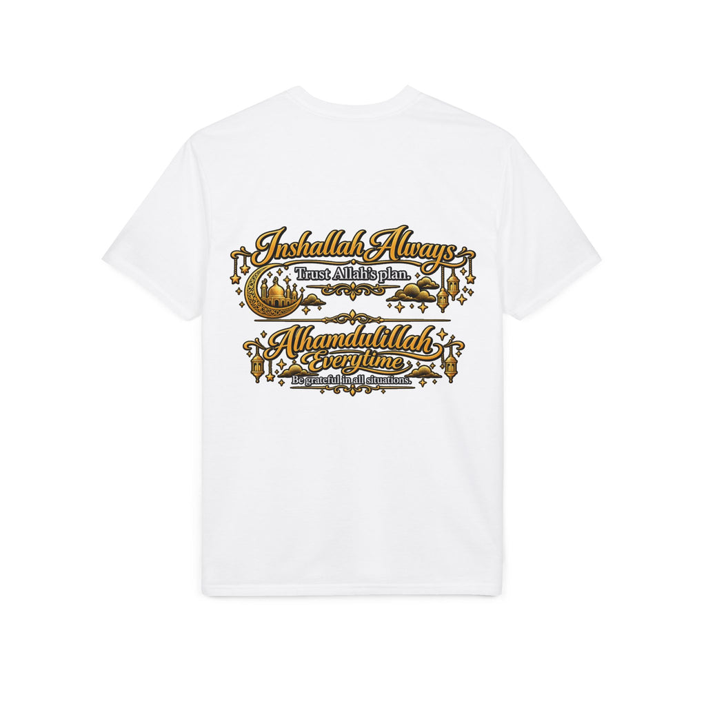 Islamic Prayer T-Shirt – "Inshallah Always, Alhamdulillah Everytime" Chest & Back Design