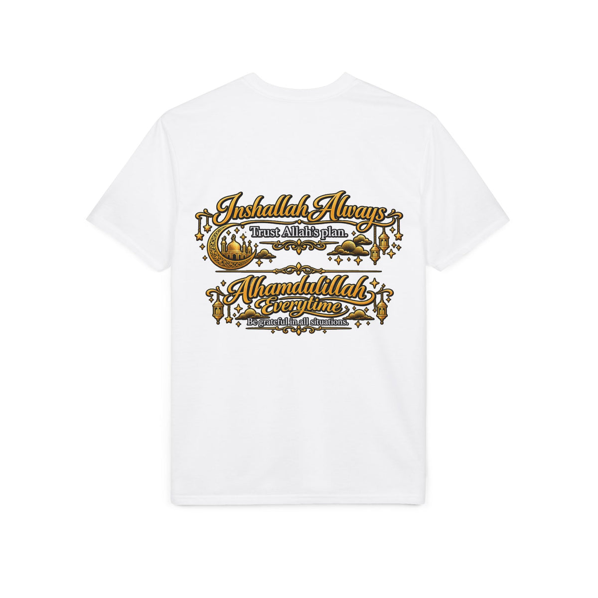 Islamic Prayer T-Shirt – "Inshallah Always, Alhamdulillah Everytime" Chest & Back Design