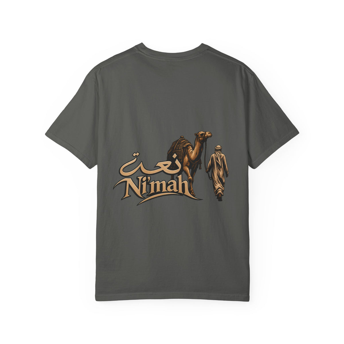 Nimah Desert Tee — Arabic Calligraphy Camel Graphic T-Shirt