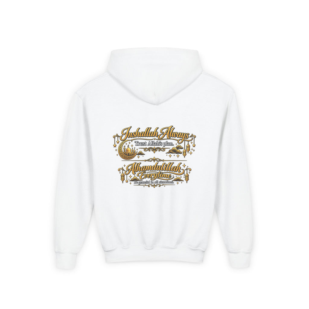 Youth Hoodie — 'Inshallah Always' Arabic Calligraphy Inspirational Sweatshirt