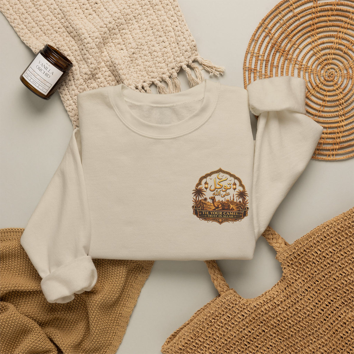 Fadl Camel Crewneck Sweatshirt — Arabic Name Desert Graphic