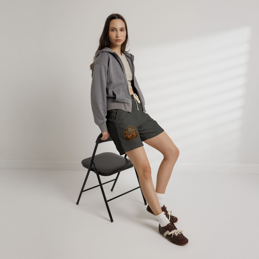 Embroidered Arabic Calligraphy Sweat Shorts — Lightweight Garment-Dyed Fleece