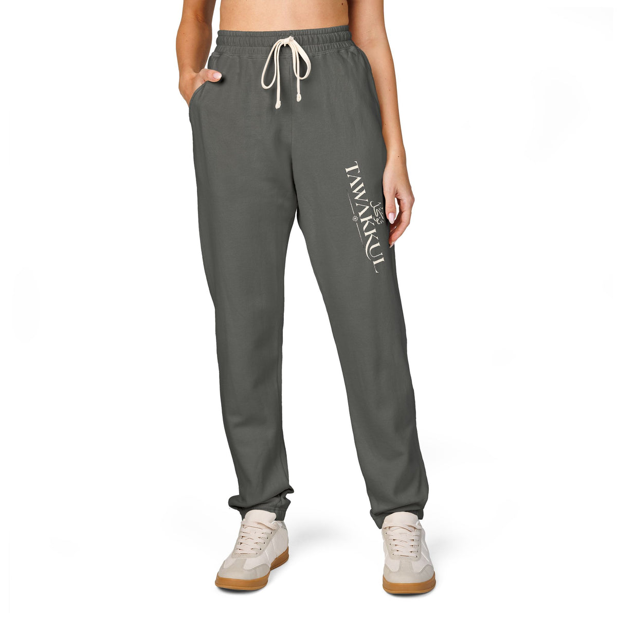 Fleece Sweatpants with 'Thankful' Side Script — Cozy Garment-Dyed Joggers