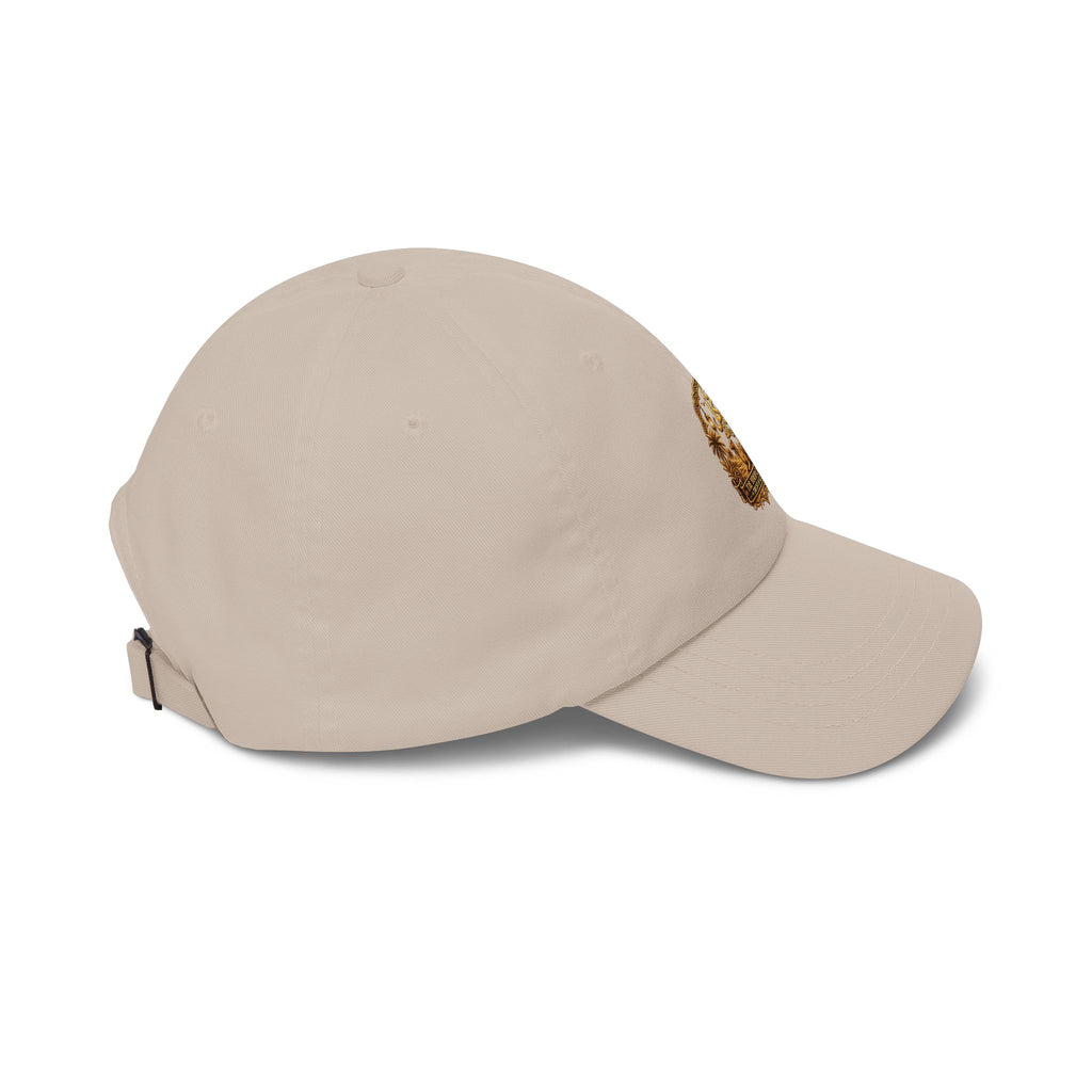 Embroidered Golden Crest Dad Cap — Classic White Baseball Hat