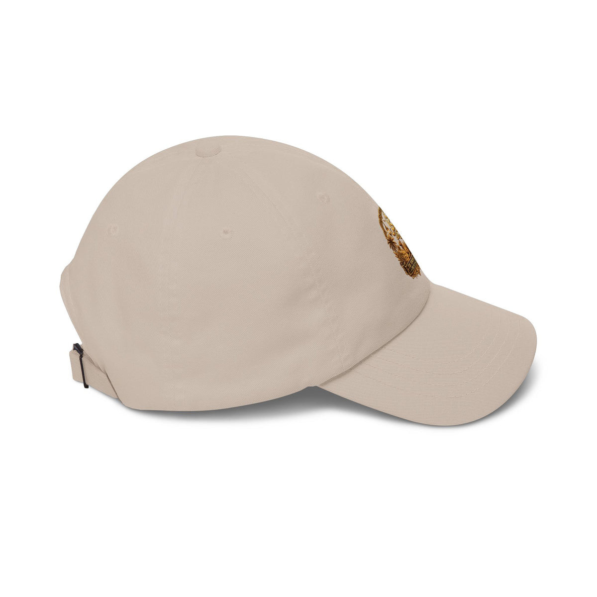 Embroidered Golden Crest Dad Cap — Classic White Baseball Hat