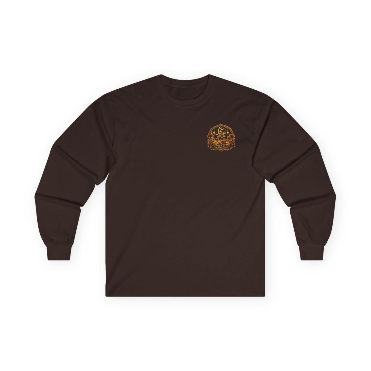 Camel Graphic Long Sleeve Tee — "Fadl" Arabic Script Design
