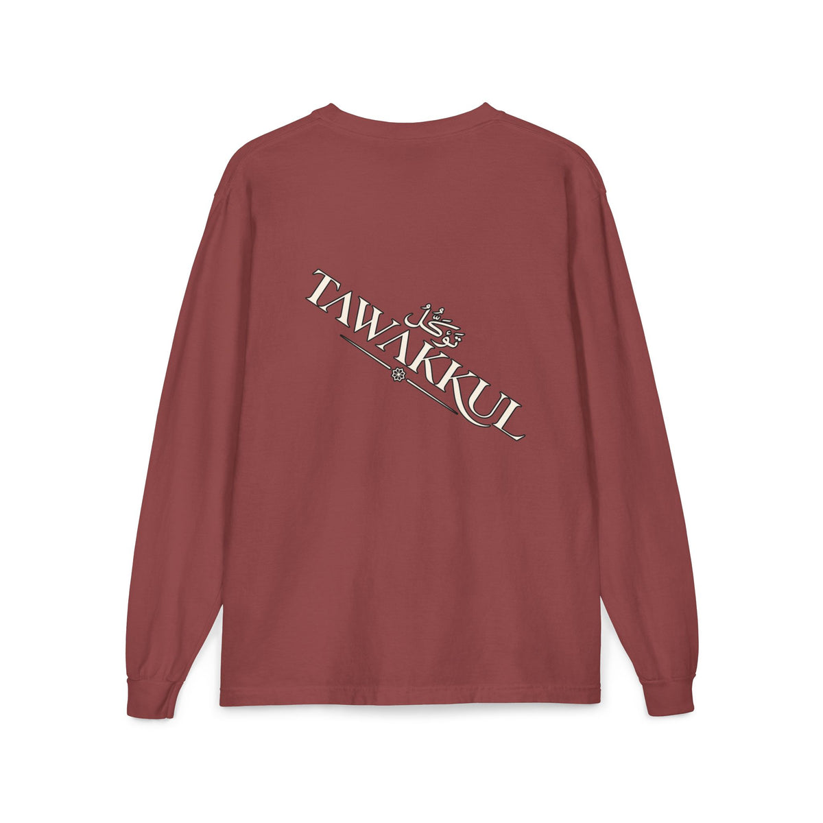 Tawakūl Pocket Long Sleeve Tee — Vintage Script & Crest Chest Pocket Design
