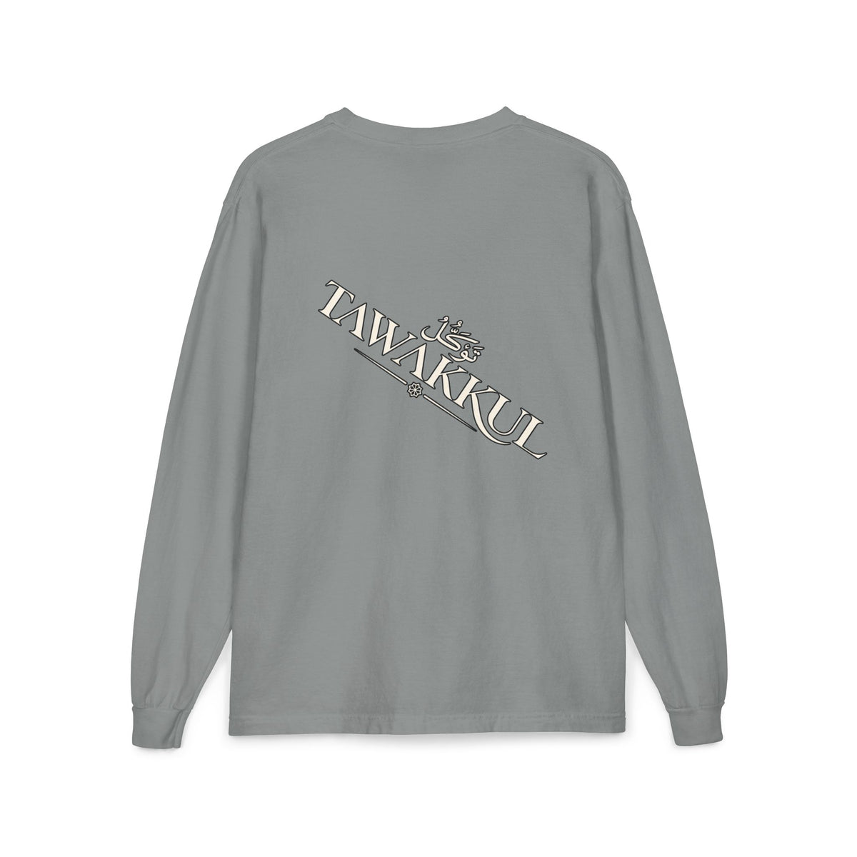 Tawakūl Pocket Long Sleeve Tee — Vintage Script & Crest Chest Pocket Design