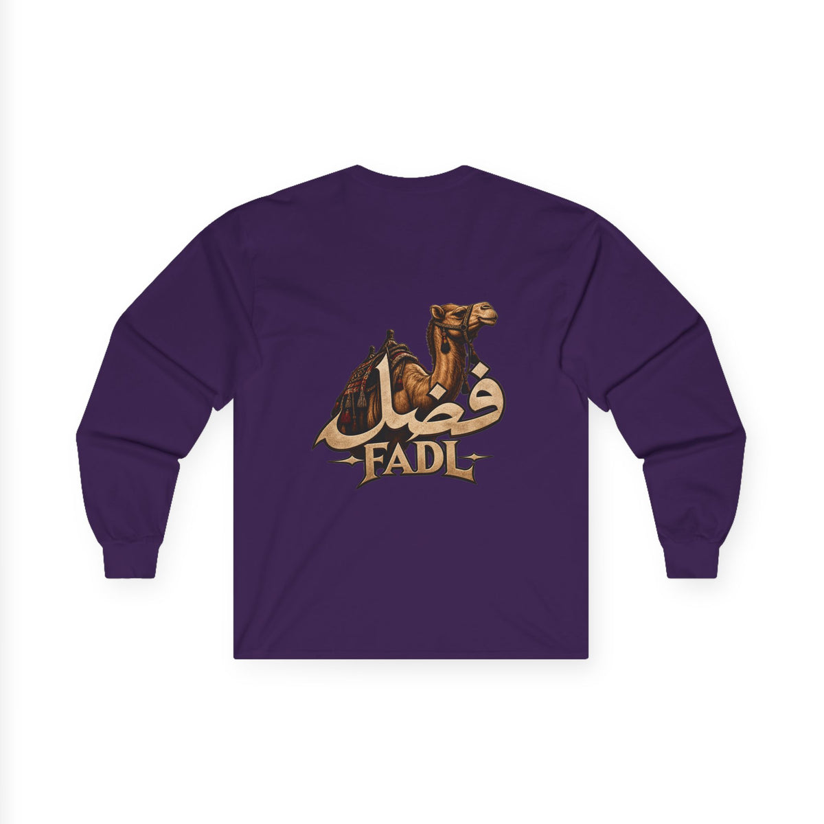 Camel Graphic Long Sleeve Tee — "Fadl" Arabic Script Design