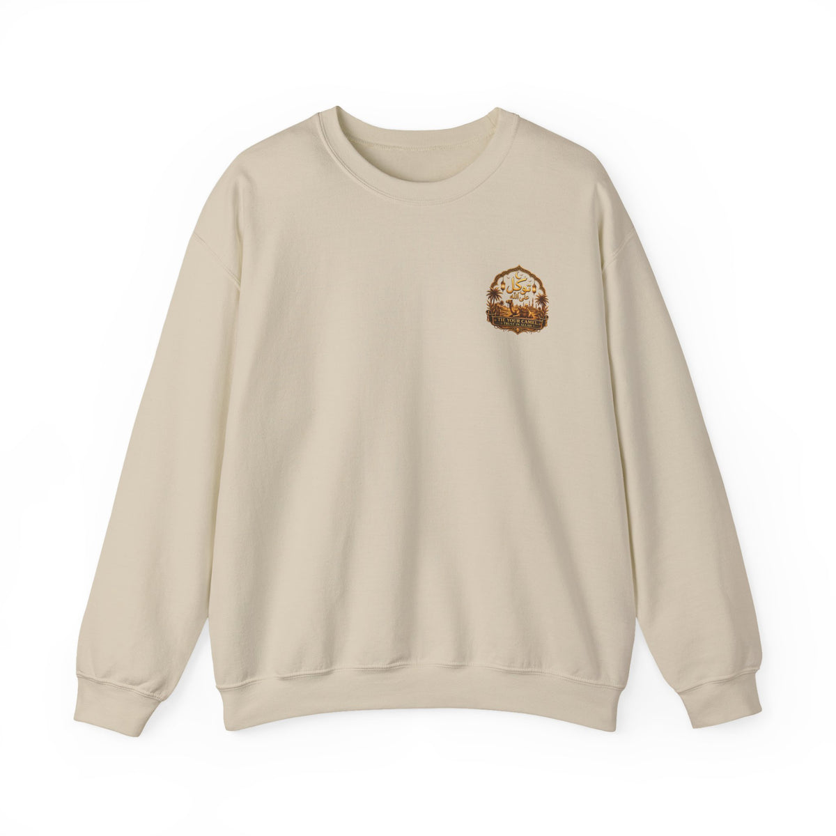 Crewneck Sweatshirt with Mountain Cabin Patch – Cozy Outdoorsy Travel Crew