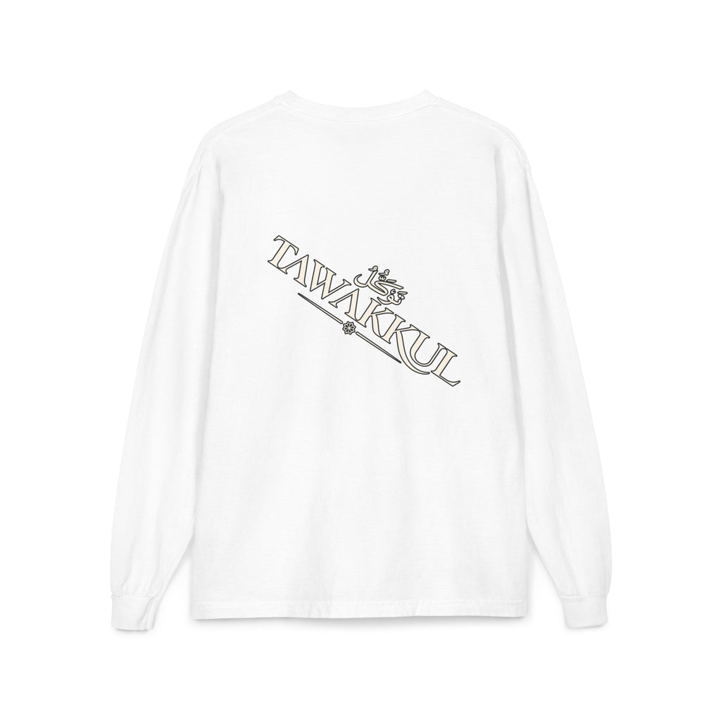 Tawakūl Pocket Long Sleeve Tee — Vintage Script & Crest Chest Pocket Design