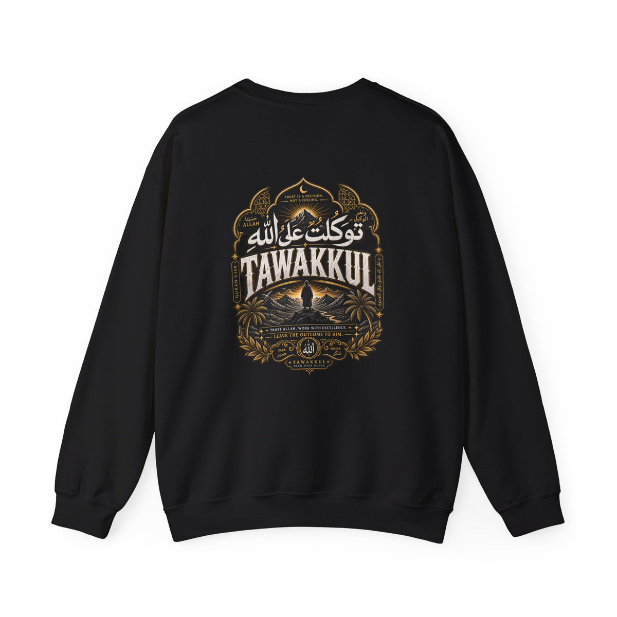 Black Crewneck Sweatshirt with Small 'Tihankel' Retro Patch — Vintage Mountain Logo Pullover