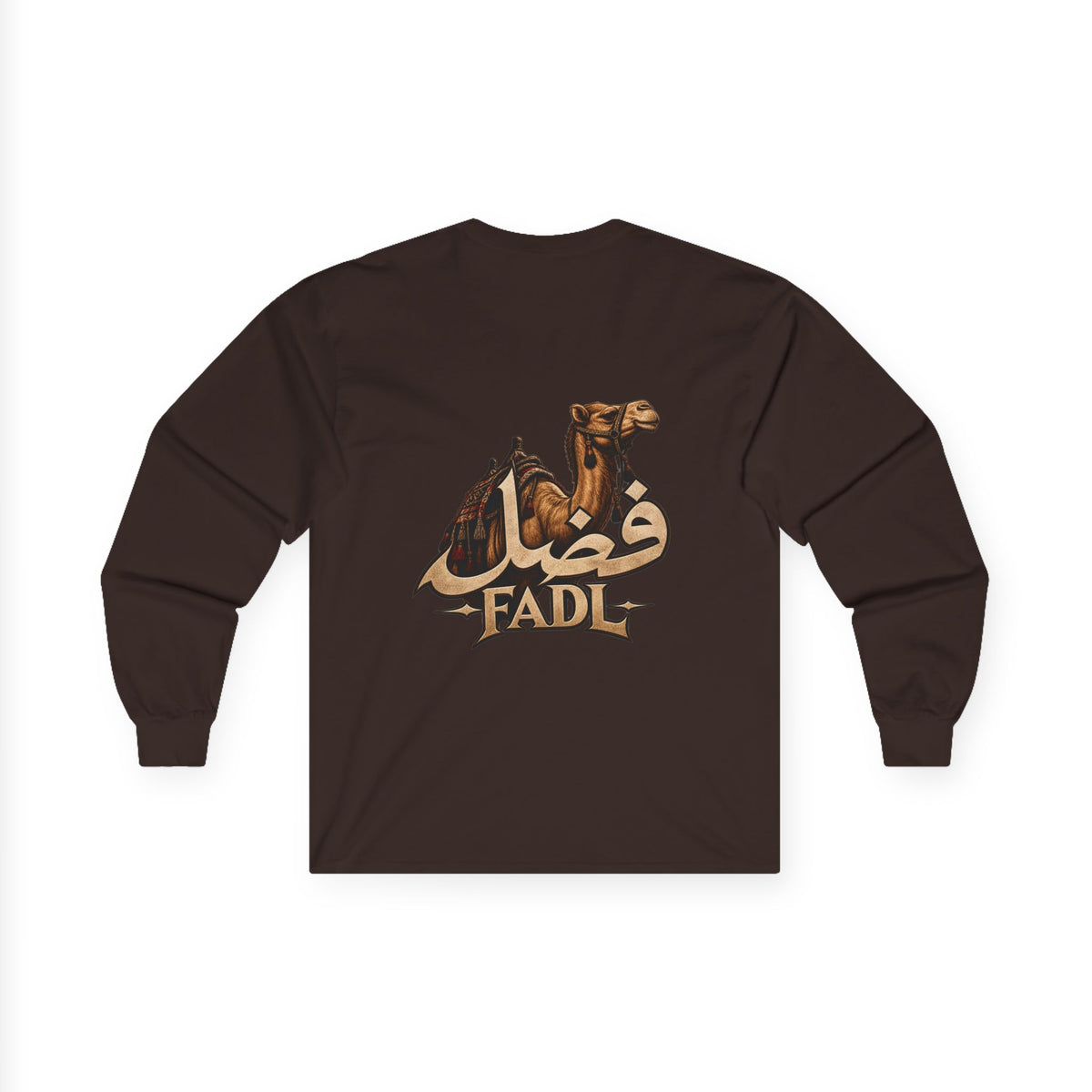 Camel Graphic Long Sleeve Tee — "Fadl" Arabic Script Design
