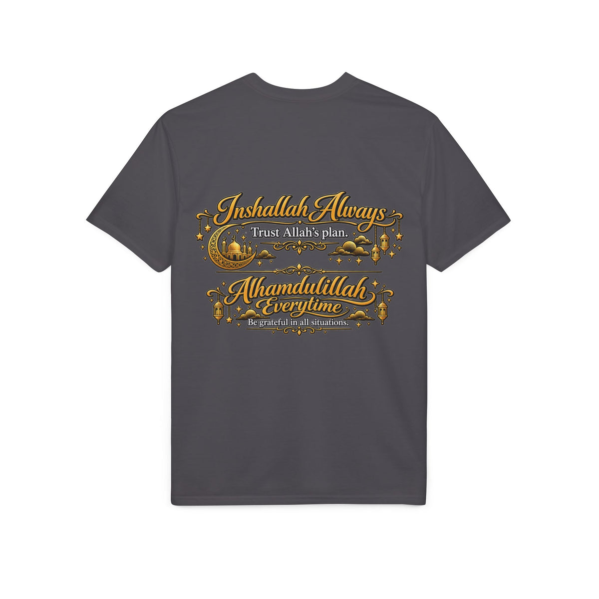 Islamic Prayer T-Shirt – "Inshallah Always, Alhamdulillah Everytime" Chest & Back Design