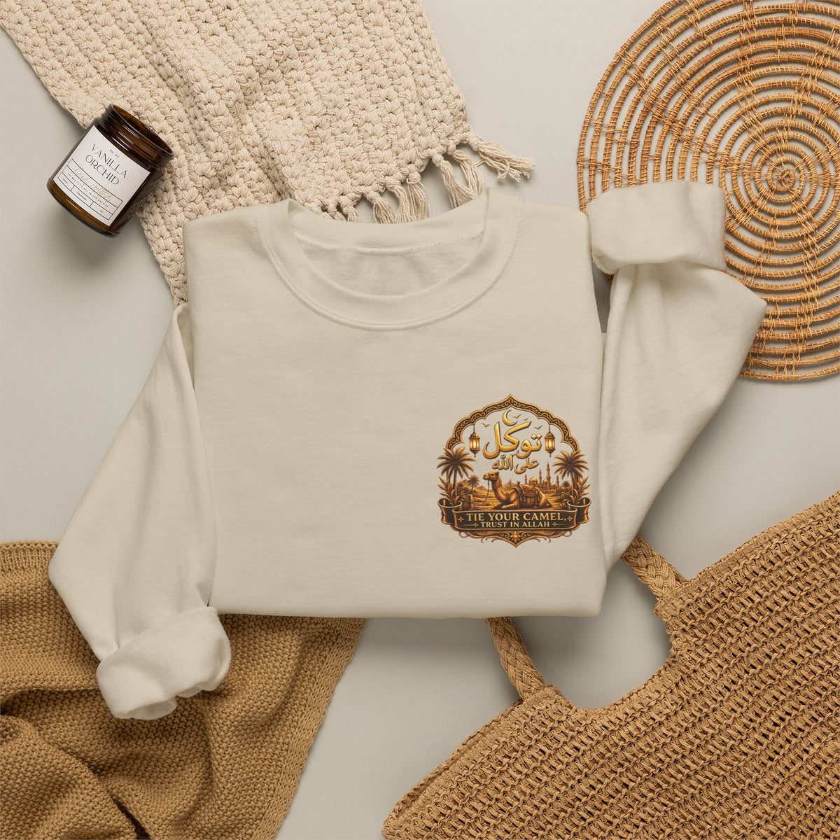 Islamic Mosque Sunset Crewneck Sweatshirt – Ramadan Eid Faith Graphic