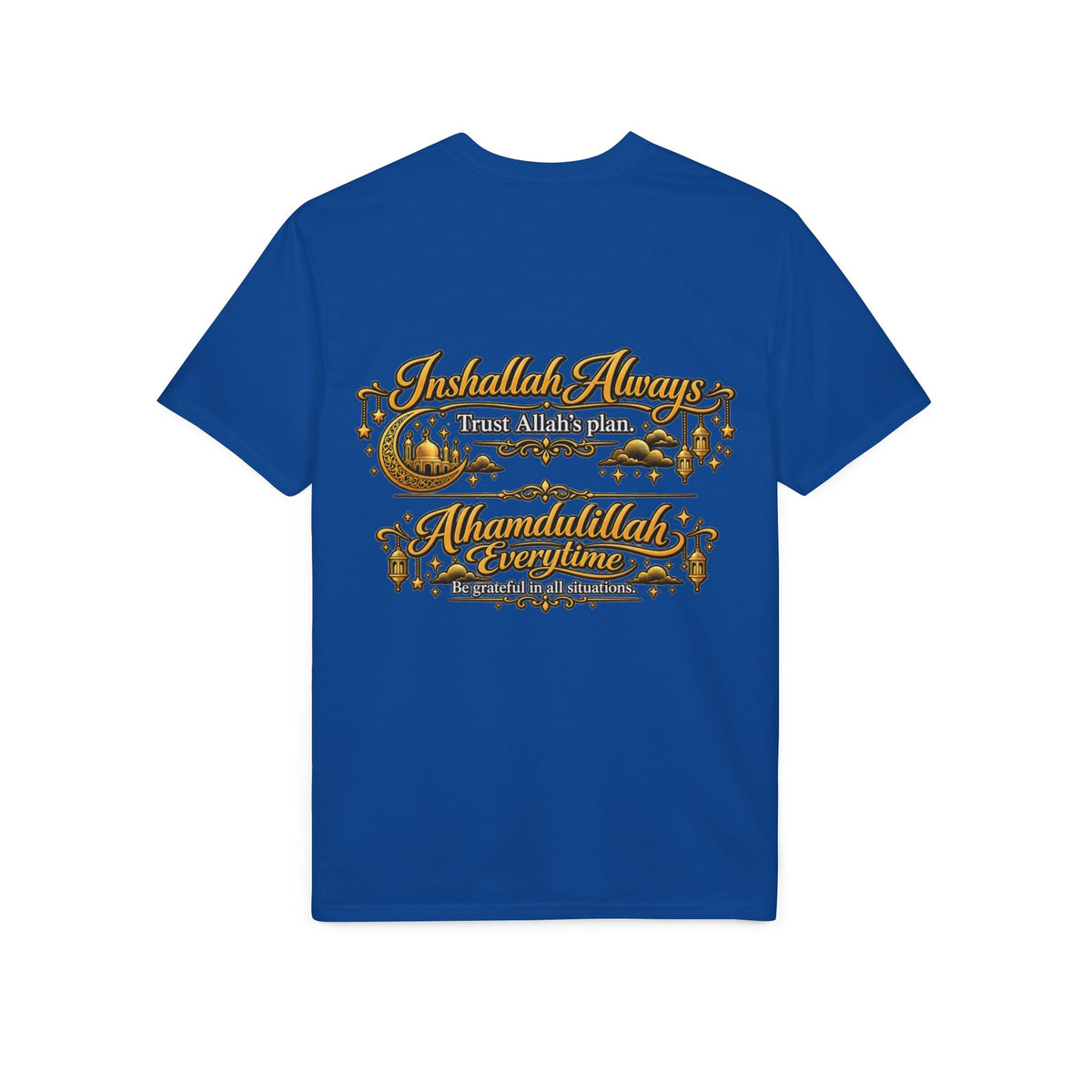 Islamic Prayer T-Shirt – "Inshallah Always, Alhamdulillah Everytime" Chest & Back Design